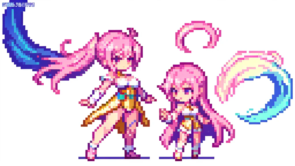 masterpiece , best quality , pixel , pixel art , xiangsu , xiang su , sequence frames , side , oblique view , 1 girl , fantasy clothes , full body , white background , heroine , deformed , junior , sexy , chibi , Highly Exposed , angel , pink clothes , bbw