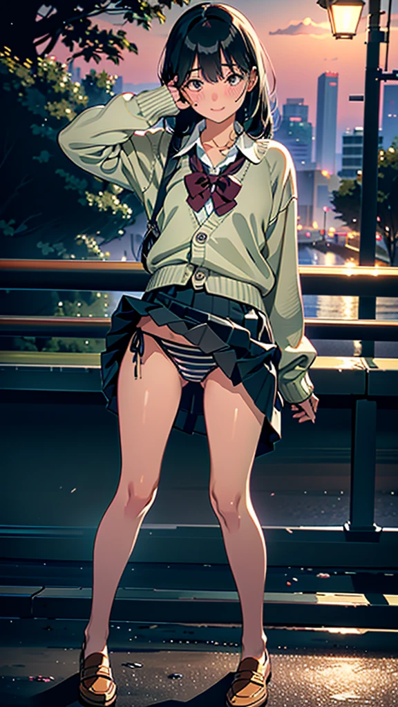 (8K, RAW Photos, 最high quality, masterpiece:1.2), high qualityのRAWカラー写真, Professional photo shoot, Cinematic Light, night、Late night、alone, (((young woman, Gal))), (Sharp features), (Small face), (Skin with attention to detail:1.2), clavicle, Cute face, Beautiful appearance, Long eyelashes,Girl Turning Around, smile, (Black Hair, Long straight line), high school student, cardigan, High School Uniform、, White shirt, mini skirt, night Park, Birds chirping, Embarrassing, sad, Artistic painting,Attractive thighs, barefoot:1.2, loafers:1.2, (Very fine touch:1.2), (Watery eye), sad雰囲気, Oil painting style, Dark colors, (Are standing:1.5, lean on a tree, Full body portrait), Smooth texture, Gazing Eyes, Beautiful Skin, Shiny skin, ((Perfect Fingers, Five Fingers, Anatomically correct)), Background Blur, high quality, Surreal, ((Very detailed, photo shoot)),(Cover your face with your right hand、Left hand grabs skirt),,(((Skirt flip、Sexy panties)))、blush、Embarrassing、They hesitate、Look down、avert your eyes、Full Body Shot、((Hide your face))、Embarrassed、Thick legs、、glamorous
