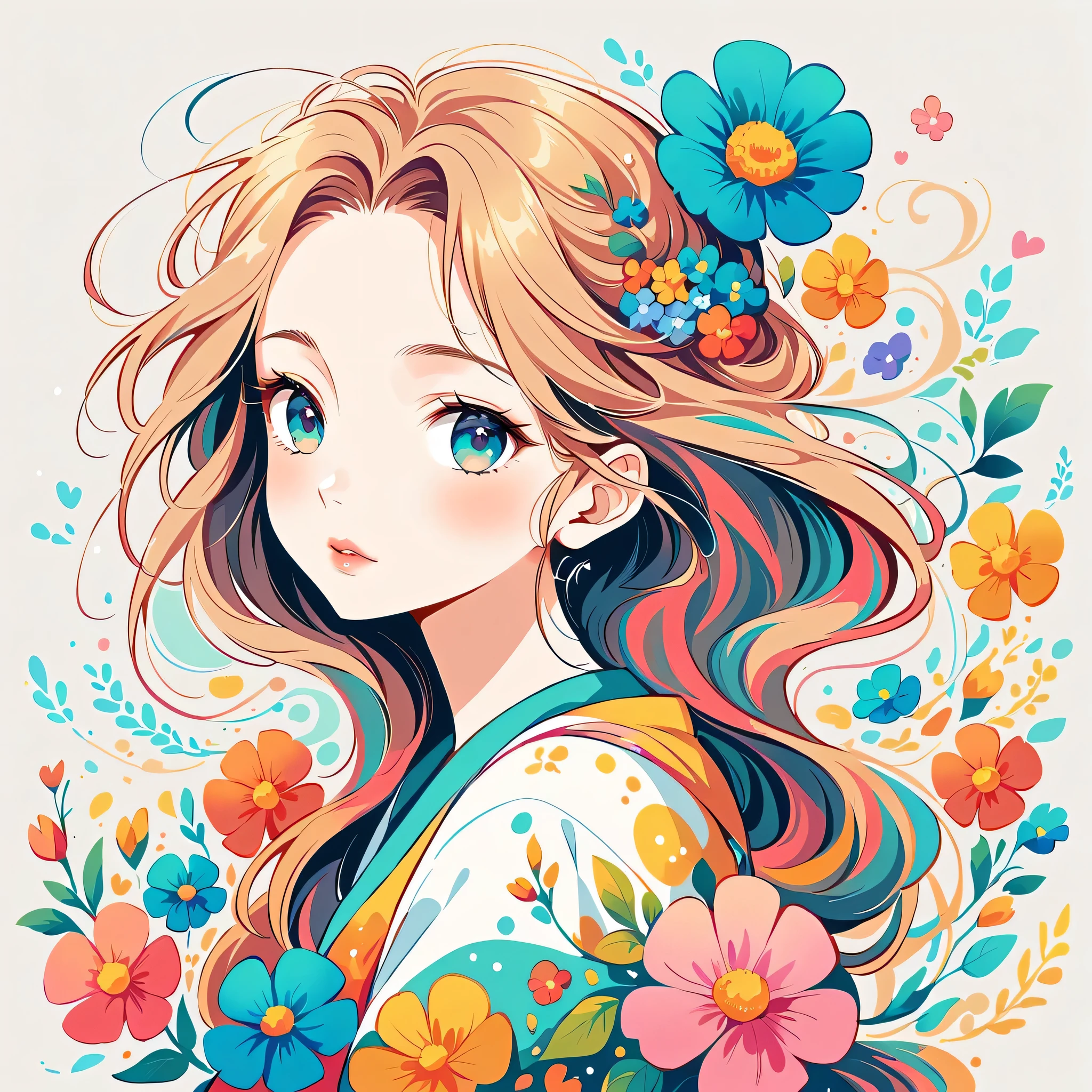 Kei Mochizuki Style、The most beautiful girl of all time、Lips in Love、Colorful flowers、Simple line initials、Abstract art、Urban Background