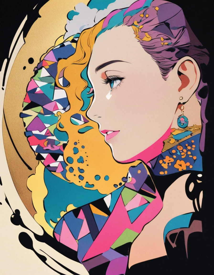 in style of graphic novel , portrait,in style of Stanley Donwood, character, ink art, side view