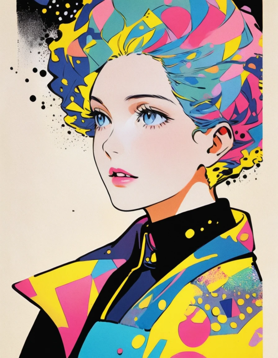 in style of graphic novel , portrait,in style of Stanley Donwood, character, ink art, side view