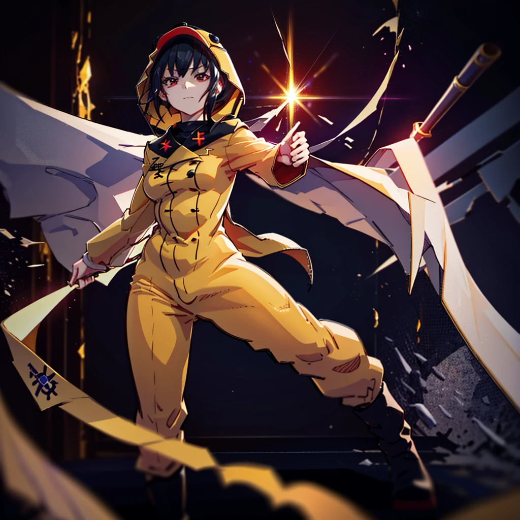 1girl、Dynamic composition、[17277fbe68]、(masterpiece, Highest quality), Super detailed, Anime Style, whole body, alone, cyberpunk soldier girl, Men wearing red and black military uniforms and hats, Fluttering Cape, Black hair and red eyes, Male Beauty, Holding a saber and a pistol, Wear long boots, Supernatural red and black flames, Karate fighting poses, Standing in the wasteland, Digital Painting, 8K high resolution, Art Station Trends, White Background, whole body,