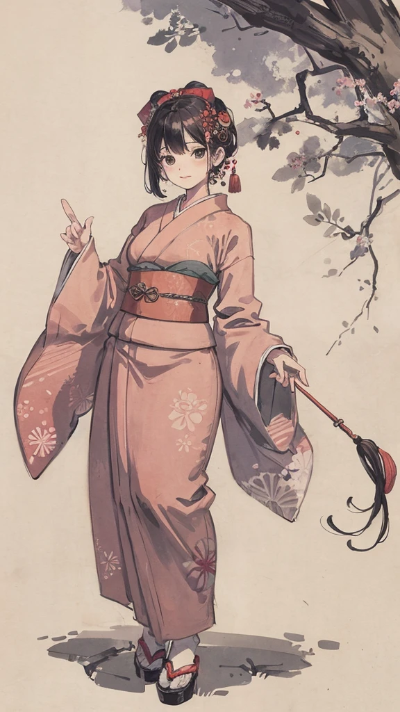 Japanese-style kimono、Woman holding a Japanese umbrella、