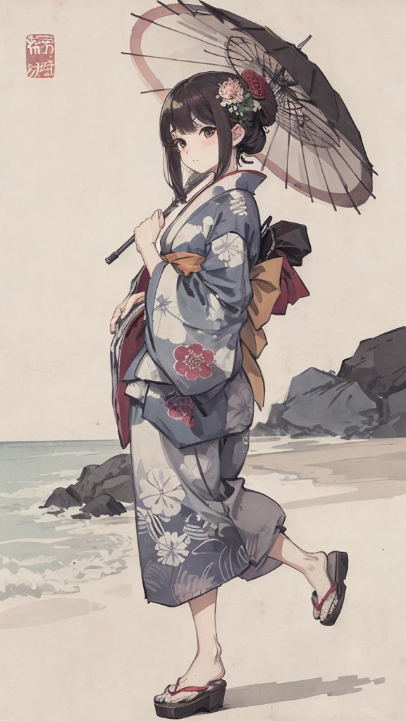 Japanese-style kimono、Woman holding a Japanese umbrella、