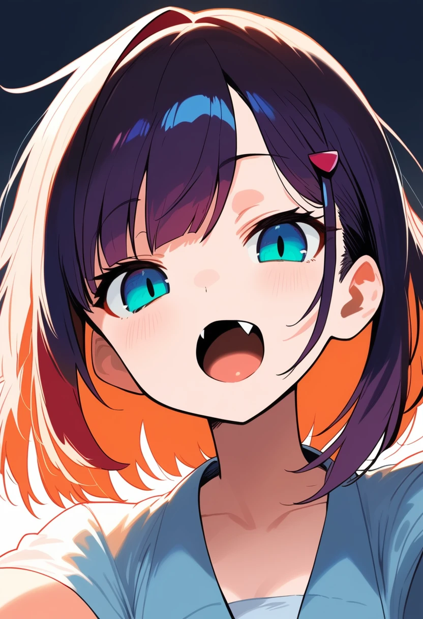 1girl, ultra high res ,open mouth, pov close up to her face, Detailed face, fang