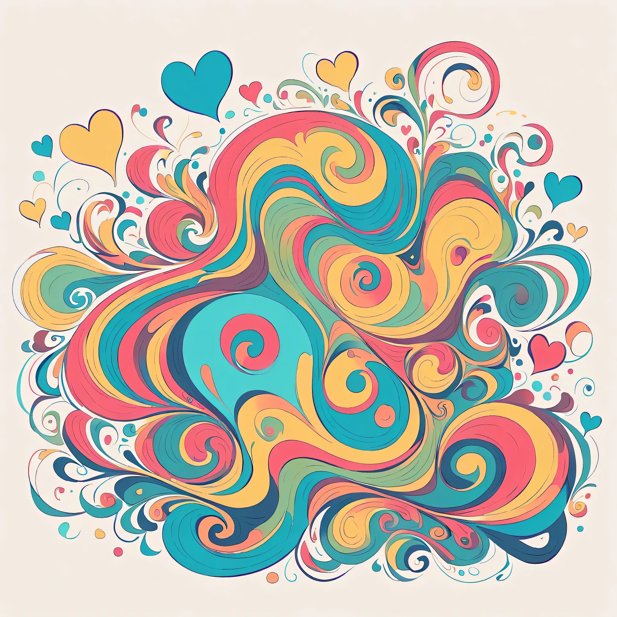 Kei Mochizuki style, Simple Line Initialism,Abstract art,Urban Background, colorful hearts