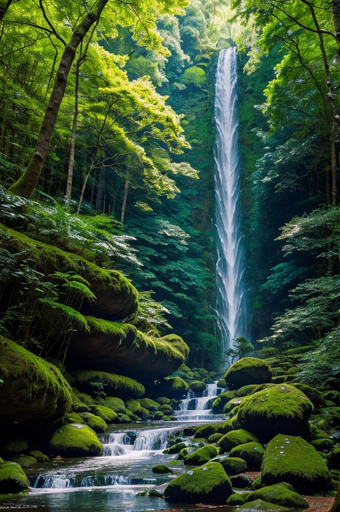 That sounds like a beautiful and vibrant scene! Here’s a description of it:

"In a lush, verdant forest, countless colorful peacocks with iridescent feathers strut gracefully, adding splashes of brilliant blues, greens, and golds to the landscape. Nearby, a light green waterfall cascades gently down moss-covered rocks, its refreshing mist glistening in the dappled sunlight. Towering, ancient trees with thick trunks and sprawling canopies provide a serene and majestic backdrop, their leaves rustling softly in the breeze. The harmony of nature's colors and sounds creates a mesmerizing and tranquil atmosphere, inviting visitors to immerse themselves in the beauty of this enchanting place."

Is this the kind of description you were looking for?