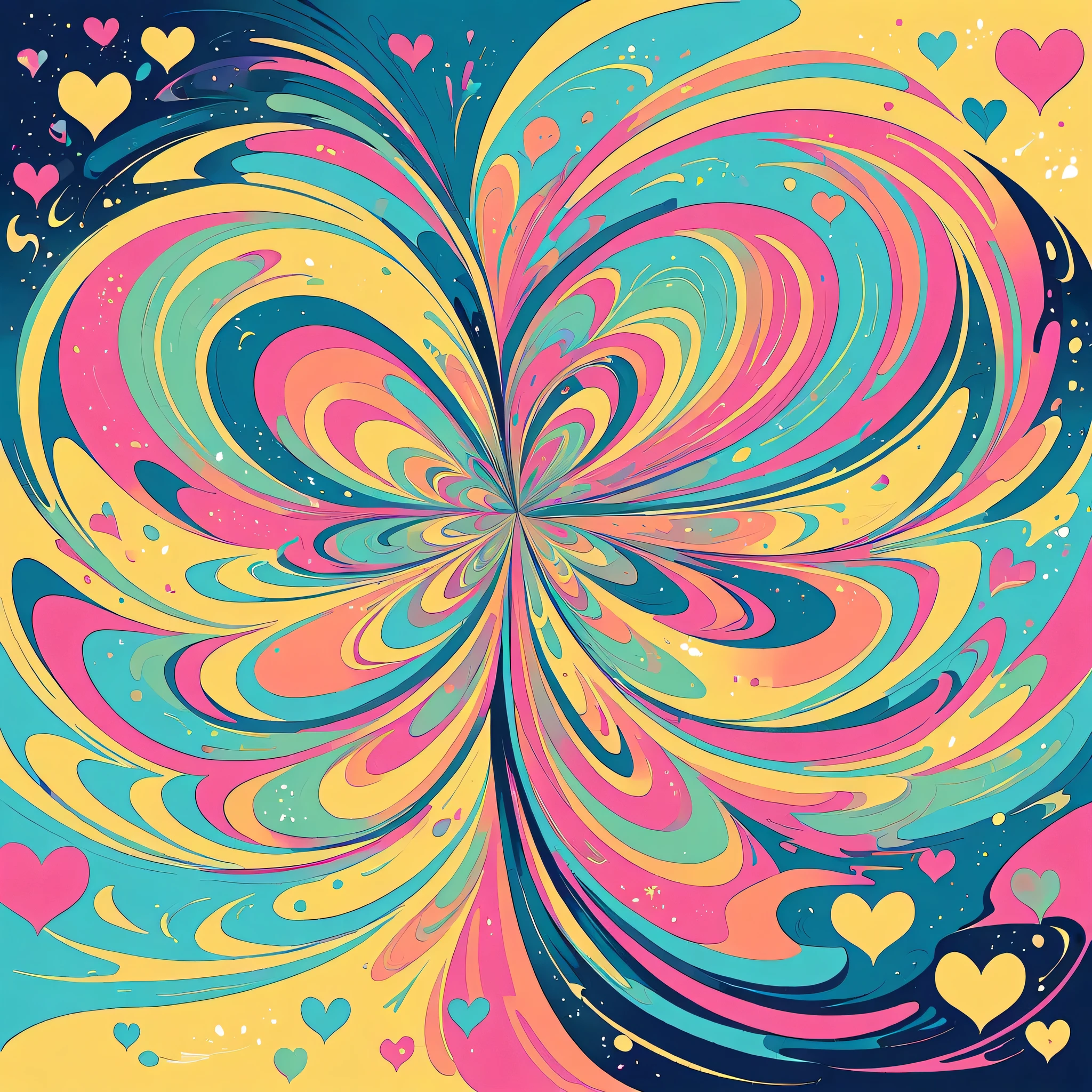 Kei Mochizuki style, Simple Line Initialism,Abstract art,Urban Background, colorful hearts