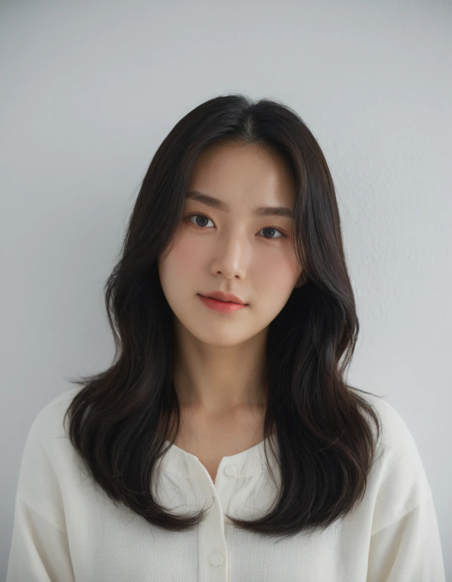 Best Quality, 8k, Masterpiece, (Portrait: 1.3), (photo realistic:1.4), (hyper realistic:1.4), Sharp Focus, looking at viewer, (smoother lighting:1.1), (increase cinematic lighting quality:0.9), realistic lighting, backlighting, light on face, ray trace, (brightening light:1.2), (Increase quality:1.4), sharp detail, (best quality real texture skin:1.4), finely detailed eyes, black_eyes, finely detailed face, 25 year old Korean woman