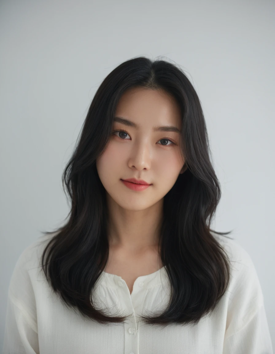 Best Quality, 8k, Masterpiece, (Portrait: 1.3), (photo realistic:1.4), (hyper realistic:1.4), Sharp Focus, looking at viewer, (smoother lighting:1.1), (increase cinematic lighting quality:0.9), realistic lighting, backlighting, light on face, ray trace, (brightening light:1.2), (Increase quality:1.4), sharp detail, (best quality real texture skin:1.4), finely detailed eyes, black_eyes, finely detailed face, 25 year old Korean woman