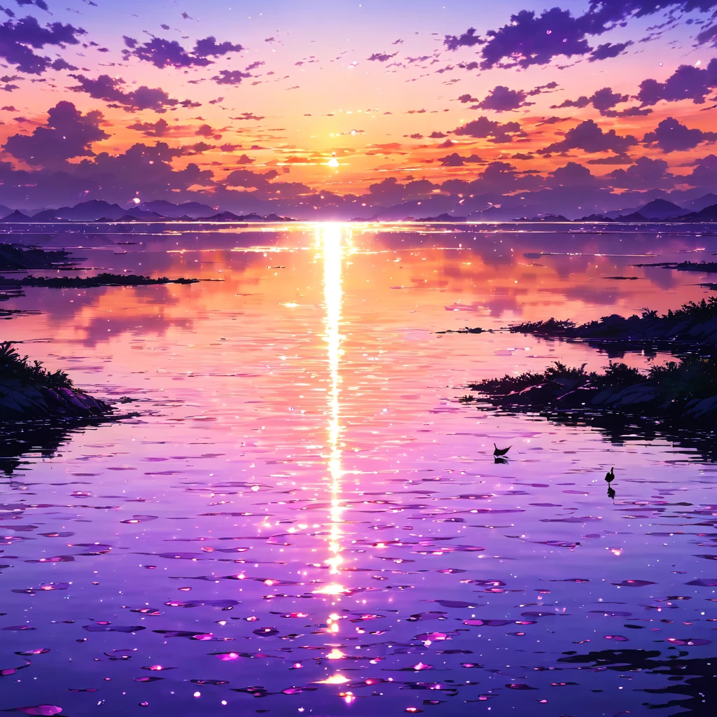 beautiful景色, Sunset, sunset, orange, pink, purple, Gradation, Ocean, lake, water surface, reflection, bird, silhouette, wing, tears, Water Drop, Sparkling, painful, beautiful, ephemeral, like, farewell, hope, reproduction ,beautiful Anime Scenery, Landscape painting, beautifulデジタル絵画, Andreas Rocha, beautifulアートワークのイラスト, Awesome Wallpapers, Raymond Han, 背の高いbeautiful絵画, スタジオグリブリー 新Ocean誠, beautiful壁紙, Anime Scenery
