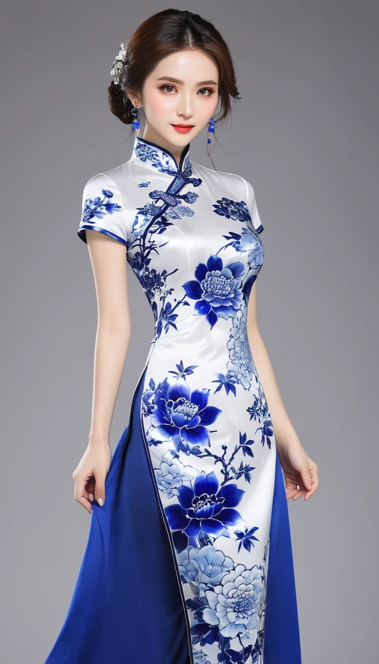 Thousand Flower Glass Style,Blue and white porcelain cheongsam