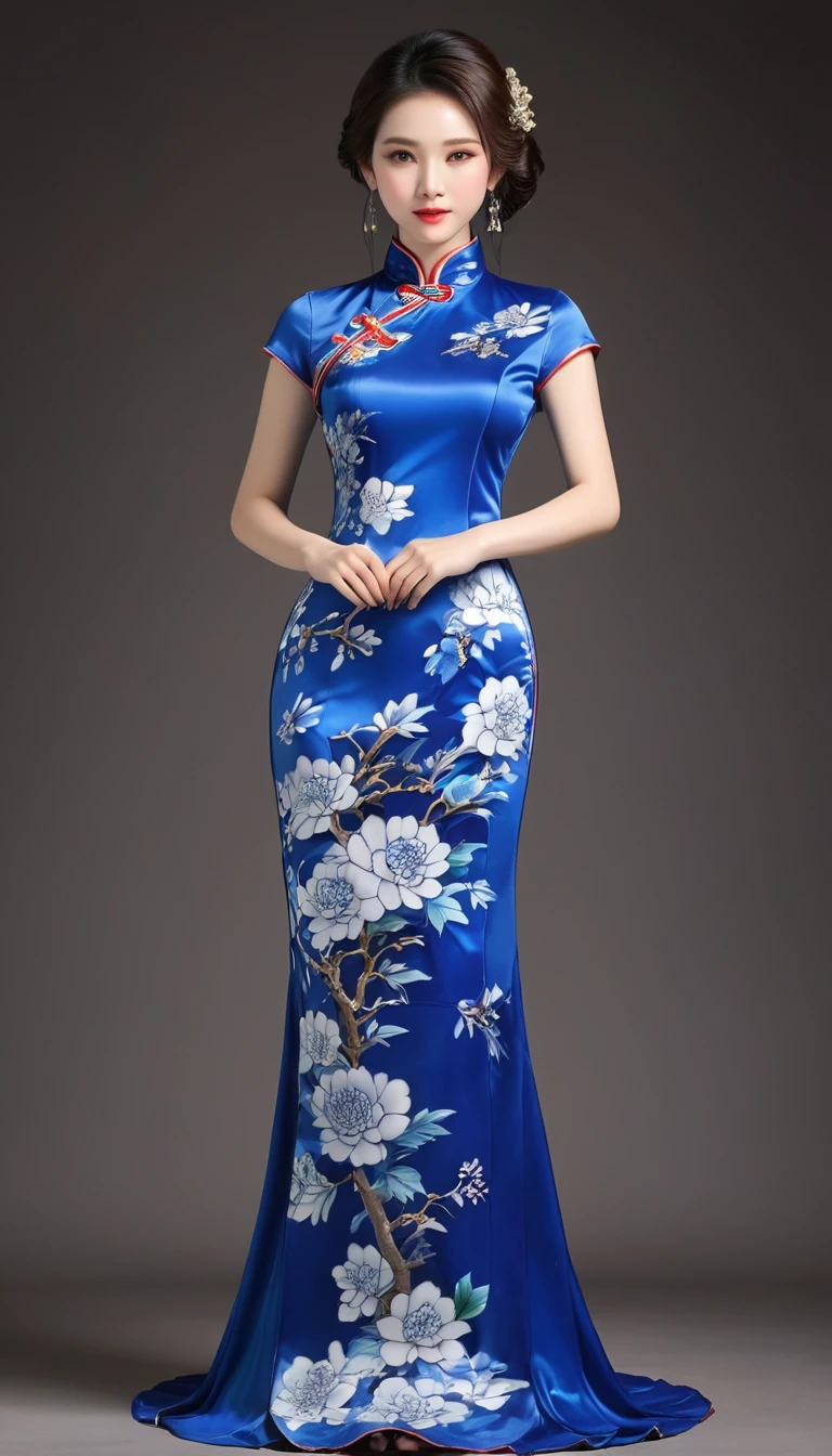 Thousand Flower Glass Style,Blue and white porcelain cheongsam
