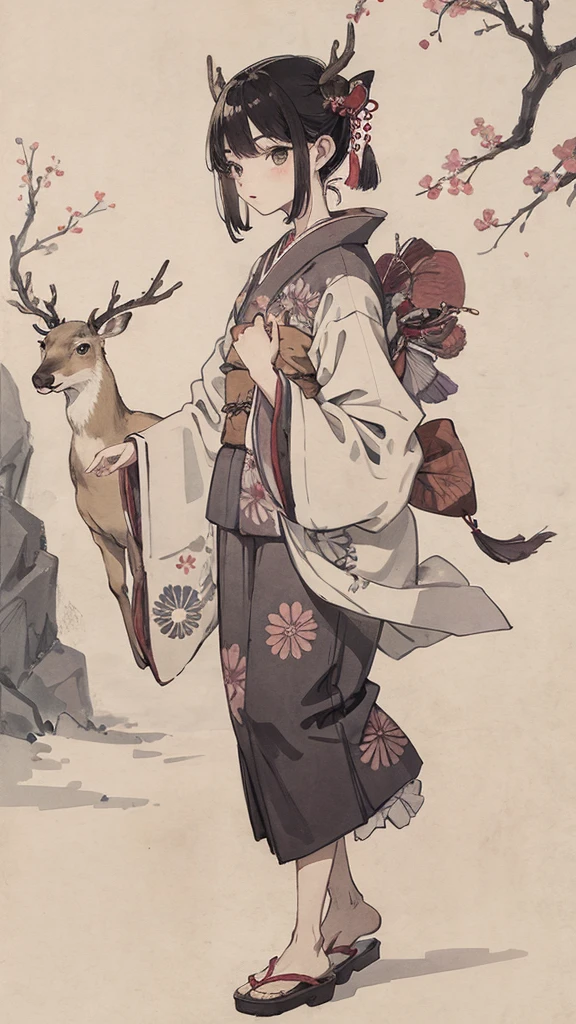 Japanese-style kimono、Deer and
