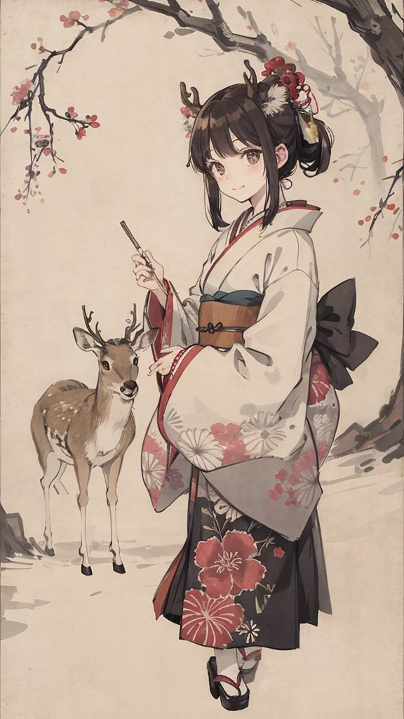 Japanese-style kimono、Deer and