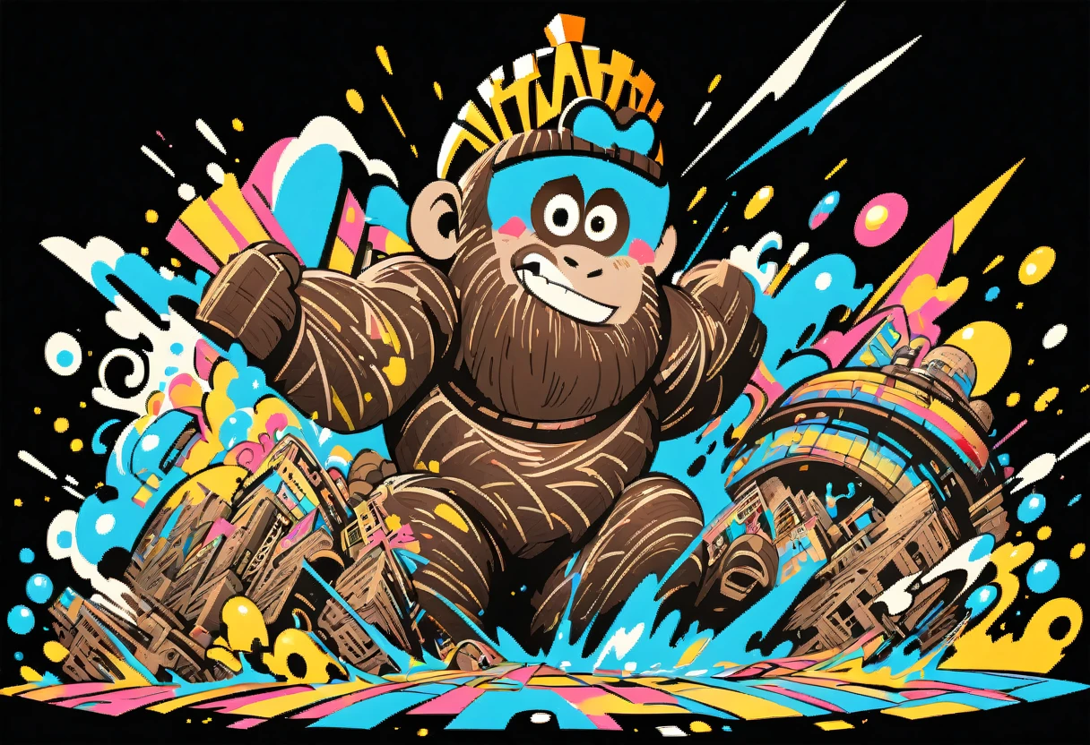 (((a sticker))), (((white background))),(((splash art))), intricately detailed t-shirt design ready for print , 2d,  (((letters "KING KONG" ))), vibe detailed design for streetwear and urban style t-shirts design, pro vector, (cel-shading style:1.3), inkpunk, (ink lines:1.1), strong outlines, bold traces, high contrast, (cel-shaded:1.1), vector, 32k resolution, best quality, vibrant colors, anime, flat lights,vector t-shirt art ready for print, intricate rich extremely complex ornaments illustration, extremely detailed and complex illustration, high detail, clean lines style, intricate high details, (((white plain background)))