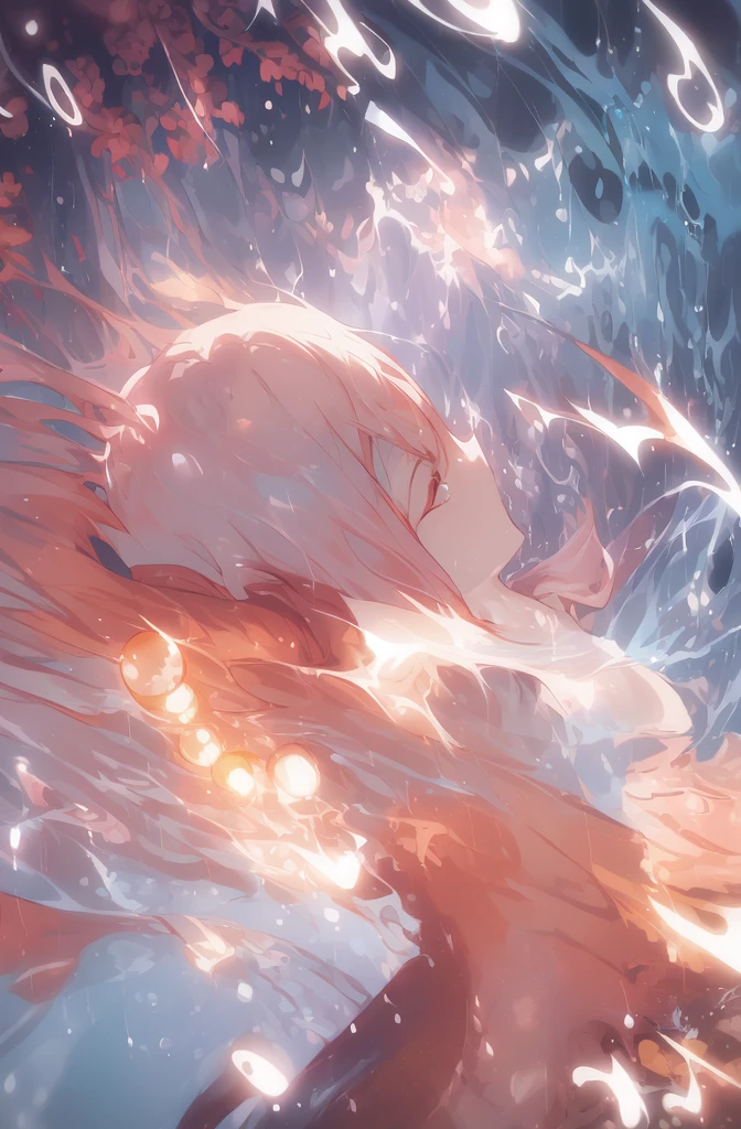 (2D Animation Style: 1.4), (Japanese Animation: 1.9), HD, (Golden Lighting: 1, 4), White Skin, Full Image Light, Horns, (Clear Eyes), White Sunlight, Hair Glow, (((Falling Rain: 1.2), Sunlight, Sun, Waves, (Water Surface), Close Up, Back, Nudity, Back Turn, Glow, Long Pink Hair, Clear Eyes, Prayer, Side, Holy Light, (Clear Clothes), Underwater, Laughter 😆😆😆😆, bubbles, (water divergence), (air divergence)