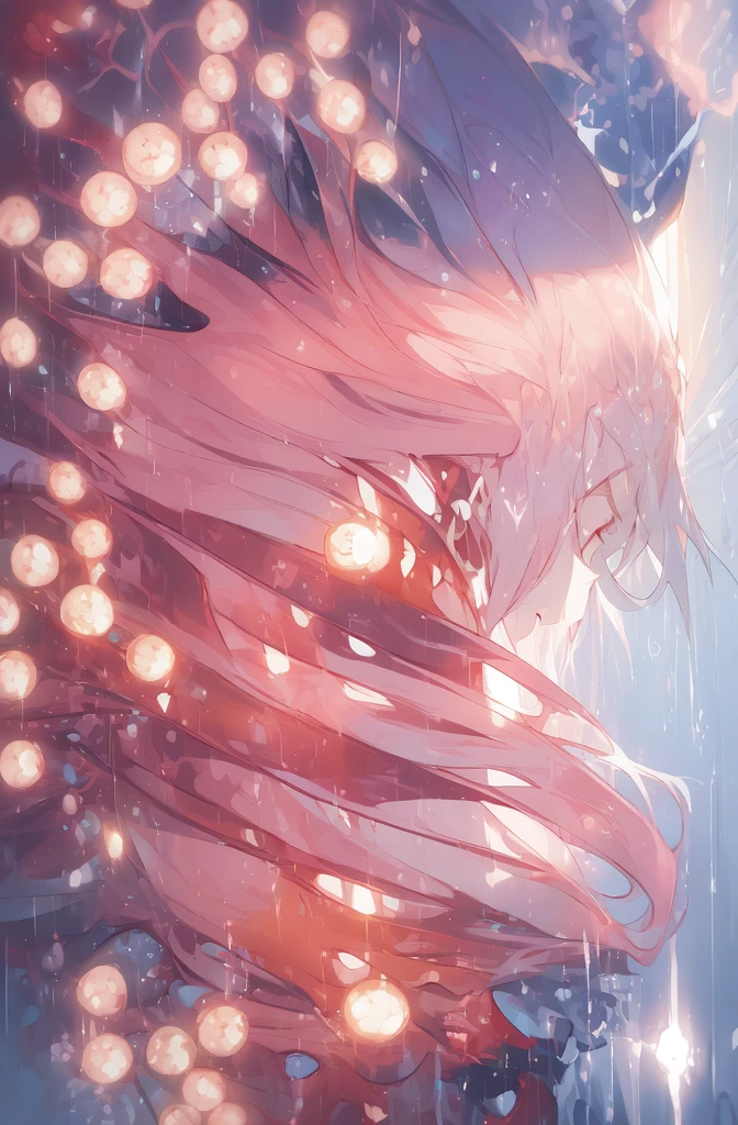 (2D Animation Style: 1.4), (Japanese Animation: 1.9), HD, (Golden Lighting: 1, 4), White Skin, Full Image Light, Horns, (Clear Eyes), White Sunlight, Hair Glow, (((Falling Rain: 1.2), Sunlight, Sun, Waves, (Water Surface), Close Up, Back, Nudity, Back Turn, Glow, Long Pink Hair, Clear Eyes, Prayer, Side, Holy Light, (Clear Clothes), Underwater, Laughter 😆😆😆😆, bubbles, (water divergence), (air divergence)