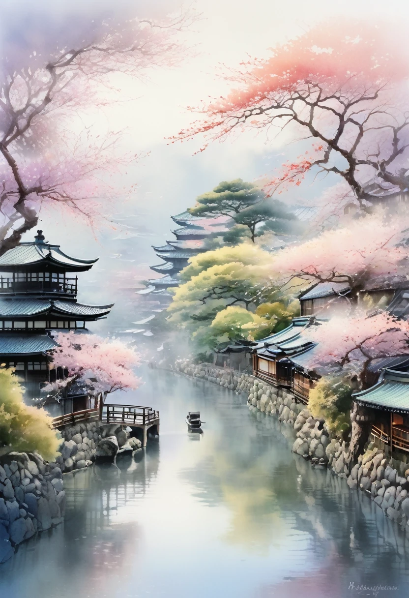 Kyoto,delicate watercolor,unearthly beauty,fine drawing, pixel graphics, a lot of details,Gentle sensuality, realistically,high quality, piece of art, hyperdetailing, professionally, filigree,foggy haze,hyperrealism, professionally, transparently,delicate pastel colors, Backlight, contrast, fabulous,unreal, translucent, Glows,sharp lines