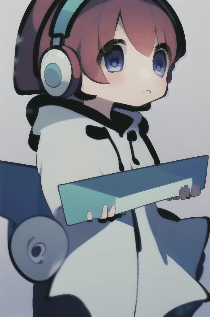 1 girl, ghost costume, ghost hoodie, ghost tail, red hair, blue eyes, with headphones, holding a YouTube sign. The logo style should be a mix of kawaii with detailed and artistic elements.