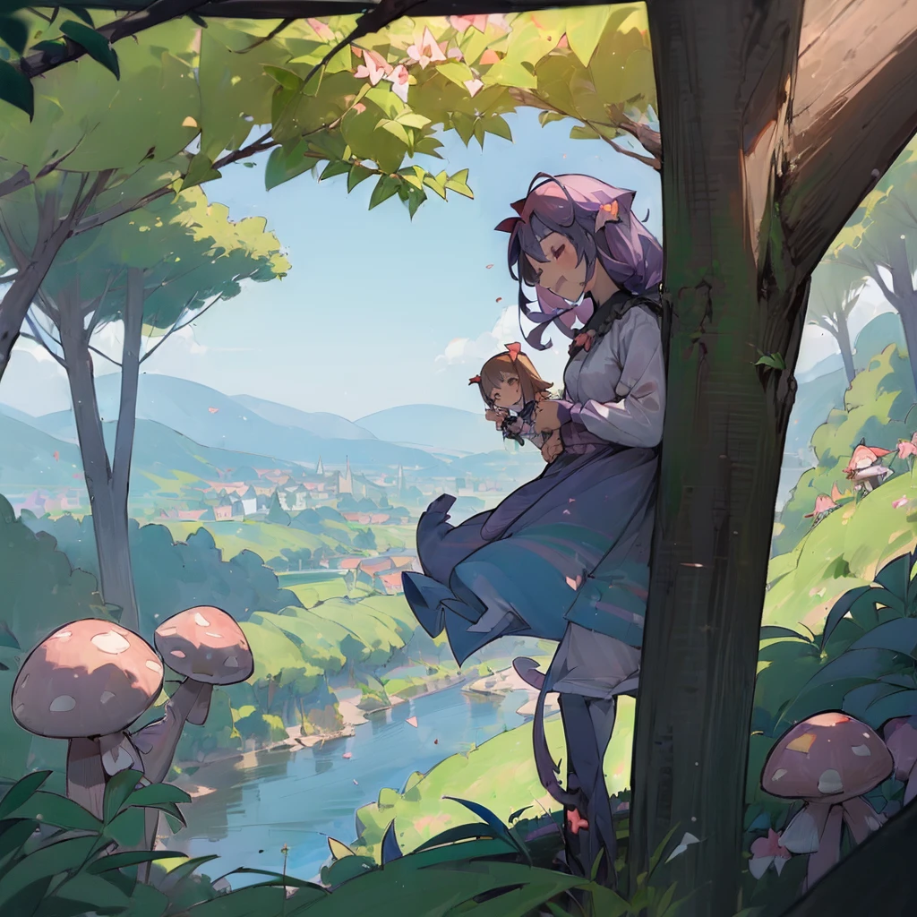 Vision, (three Lolitas: 2) Stable diffusion is the best image quality, morning sunshine, spring scenery, dew and flowers, flying hair, living in a dreamland of mushrooms and fairy tales, traveling, running, and laughing. forest path