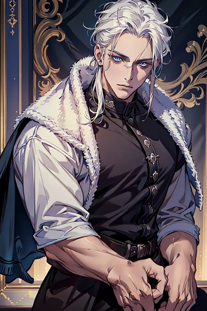 ((masterpiece:1.2, Best quality)), 4k, adult, European face, 1 person, male, , masculine, Beautiful, tall, dark casual wear, White skin, white hair, blue eyes s, portrait, sunset, man, adult man
