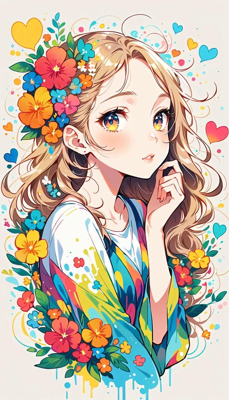 Mika Pikazo Style、The most beautiful girl of all time、Lips in Love、Colorful flowers、colorful hearts, Simple line initials、Abstract art、Urban Background