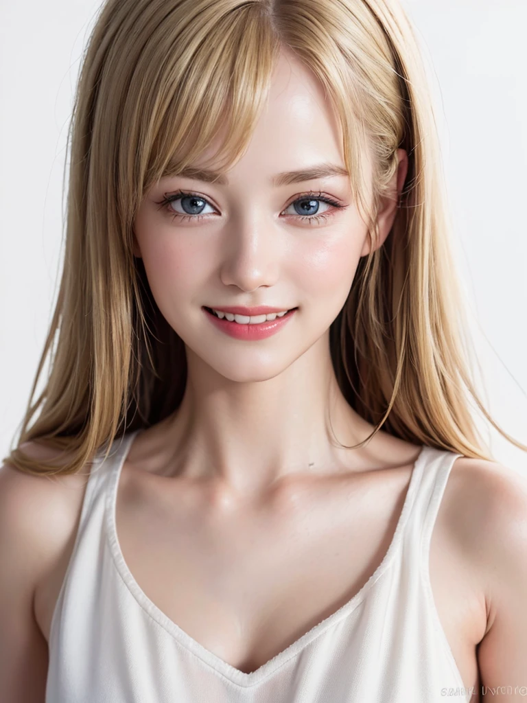 (Highest quality、8K、32k、masterpiece)、(RAW Photos)、(Realistic)、(High resolution)、Very detailedな、Very beautiful face and eyes、One Girl、Round and small face、Delicate body、(close、Highest quality、Rich skin detail、Highest quality、8K)、Very detailed、(Realistic、Realistic:1.37)、Vibrant colors、(((Laughter)))、(((blonde)))、(((Please touch my chest with your right hand..)))、(((smile)))、(((Bust Shot)))、(((White Background)))、((Medium Hair))、(((White wall background)))、(((blonde)))、(((Wear clothes with pop designs..)))、(((Black and white clothes)))、(((White wall background)))、
