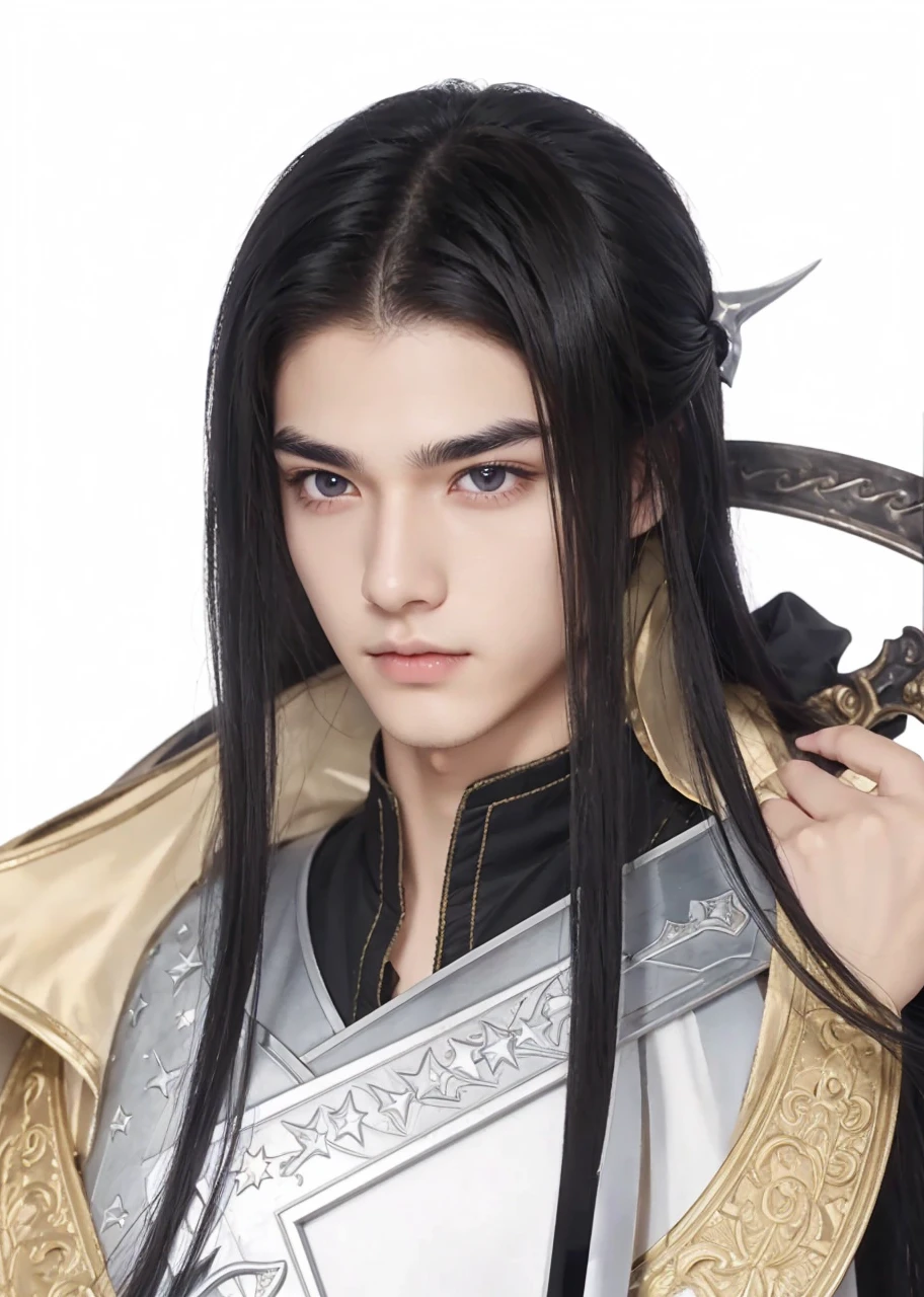 Boys,23 years old,Black long hair,Sword-like eyebrows and star-like eyes,Gentle eyes