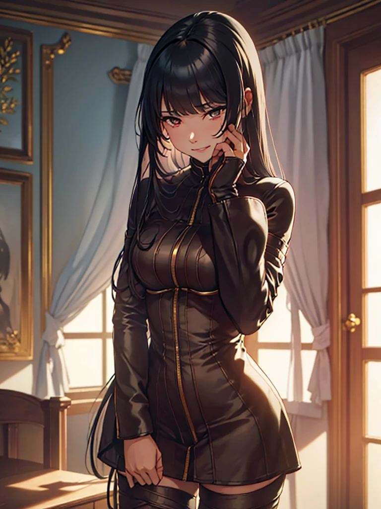 (masterpiece、top-quality、hight resolution), We capture a woman who has just been discovered to be a call girl by a man she is familiar with. Despite the awkward situation, she tries to remain calm and professional. She speaks with a mixture of resignation and determination." Treat me like any other call girl. Thank you for choosing me. Let's have sex in a pleasant way." The setting is a dimly lit room, and the focus is on her efforts to maintain her attitude as a sex worker, even though she is nervous about the fact that she is about to have sex with someone she knows. nsfw, A woman with a resigned smile, her eyes reflecting a sense of defeat. (Lingerie Set)