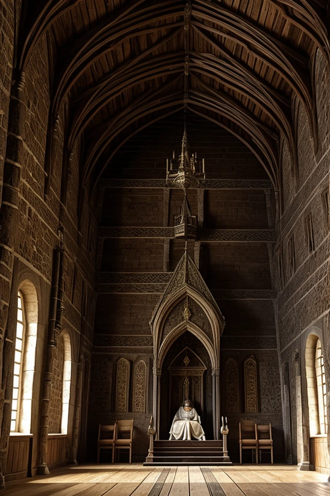 A medieval hall with 4 thrones for a coronation