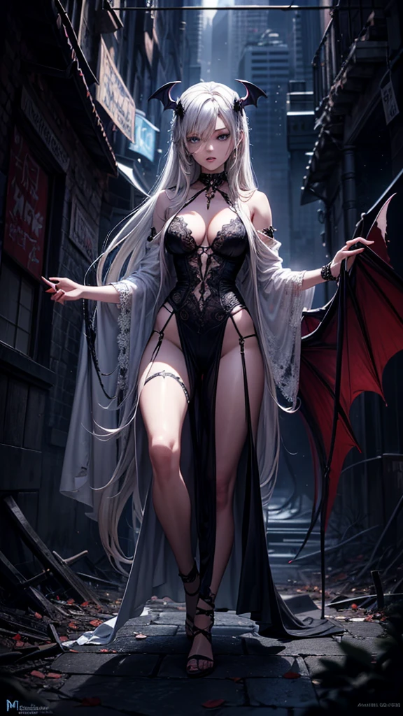 a beautiful anime girl with captivating blue eyes, long flowing hair, and a succubus-like appearance, dressed in a revealing outfit that accentuates her body, with an alluring yet slightly unsettling aura, set against a dark, decaying background with a touch of rotting elements, 1girl,beautiful detailed eyes,beautiful detailed lips,extremely detailed face and body,intricate detailed clothing,long hair,full body shot,dark fantasy,dark gothic,supernatural,blue eye,body hair,rot,anime style,cinematic lighting,dramatic colors,digital art,concept art,photorealistic,8k,highres,masterpiece