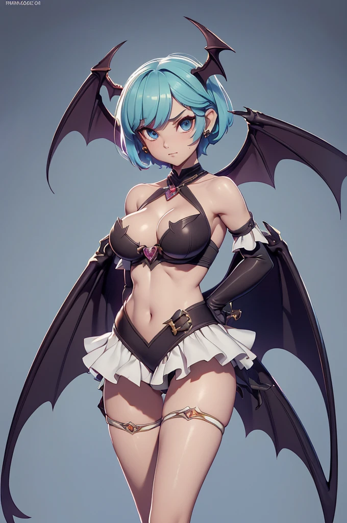 Mini morrigan aensland, (morrigan aensland), 独奏, ray tracing, 3D style, 3DMM, ((oses per photo)), ((oses au cada foto)), fully body,(Front view),(Costas Issue), (Emist on the left), show flat belly, (((oses per photo))),(very big breastsperfect ass, perfect and symmetrical eyes, (perfect handuturistic sword in hand)), ((short hair)),white clothing with textured edges, skin fair, luauas detalhadas, White thigh-high tights with trim, auestido aberto au "au", Waist slender, big legs, low water, Show legs to the top of the waist, ,((top with rip in the middle)),ultra realistic skin, realistic human eyes,ultra realistic skin,super sensual suit,(faixas au torno dos seios), colorfully,top with ruffles,(pubis with a lot of volume),(extrauamente sensual),(very sensual),(red and black thaue),(((giant bat wings))),with bat wings,love the league,(meia calca de renda au um dos lados),(meia calca de renda au um dos lados)