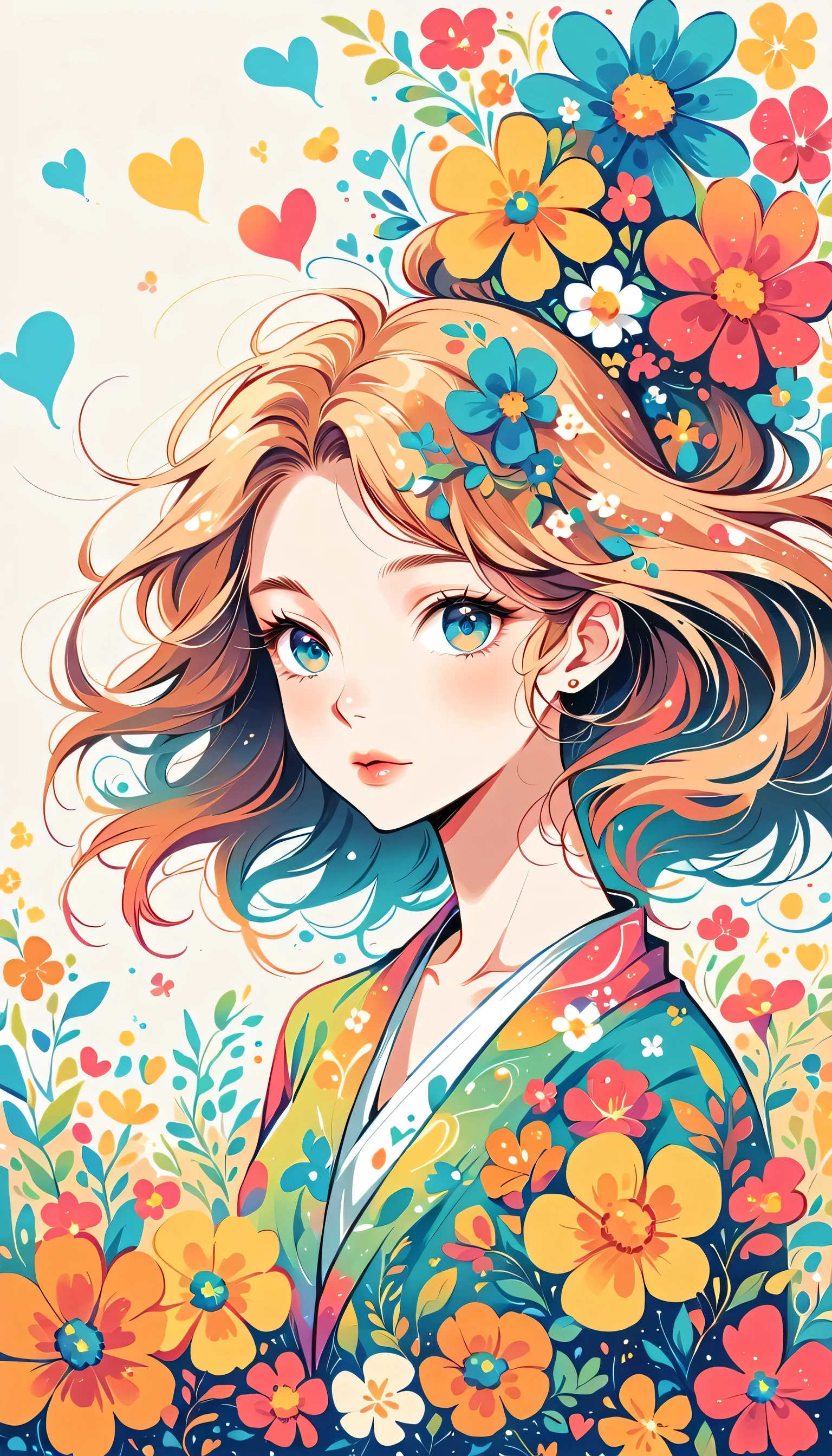 LAM Style、The most beautiful girl of all time、Lips in Love、Colorful flowers、colorful hearts, Simple line initials、Abstract art、Urban Background