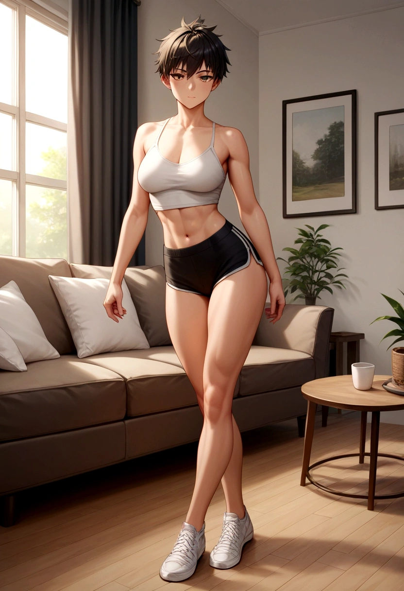 score_9, score_8_up, score_7_up, score_6_up, score_5_up, score_4_up, BREAK source_anime, 1girl handsome tomboy , living room