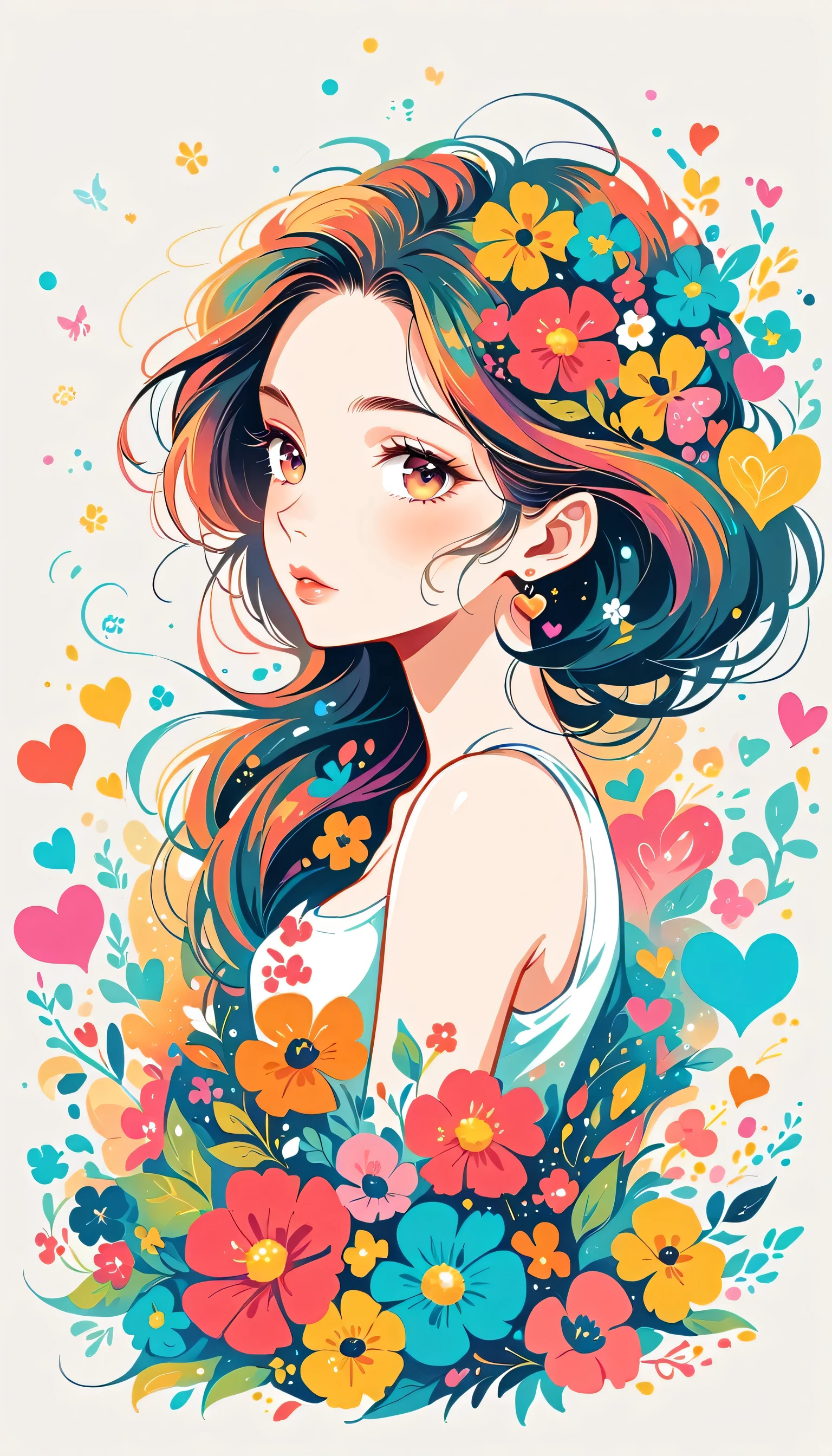 LAM Style、The most beautiful girl of all time、Lips in Love、Colorful flowers、colorful hearts, Simple line initials、Abstract art、Urban Background