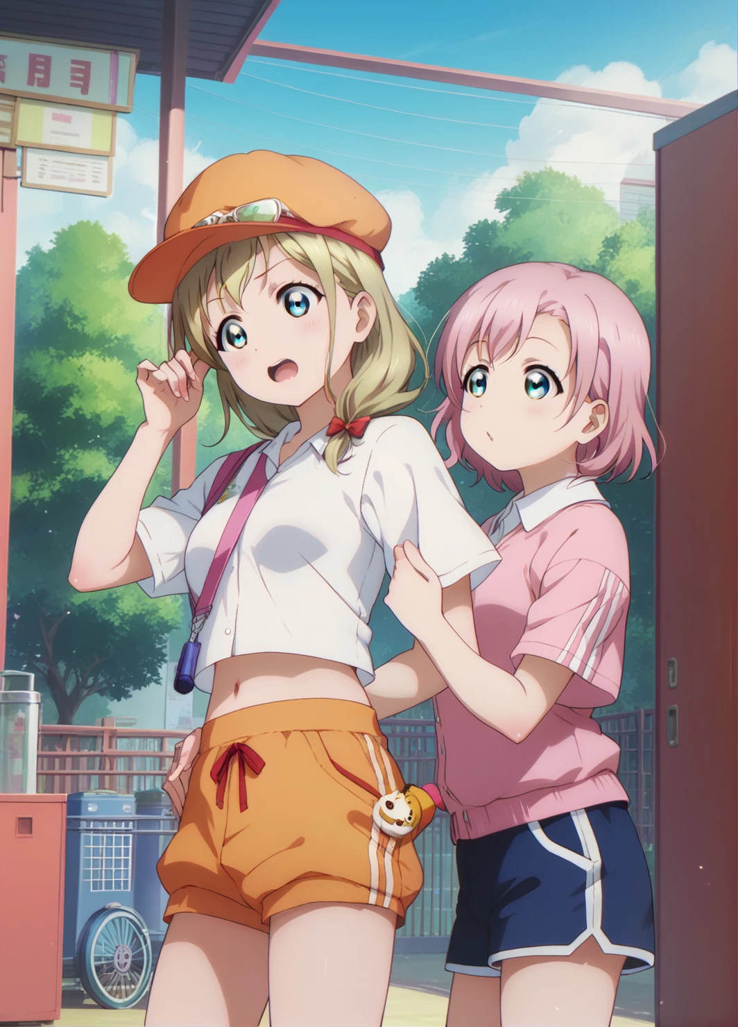 Two Girls、Are standing、Watanabe You-chan and Takami Chika-chan　Gym suit　Bloomer Style　