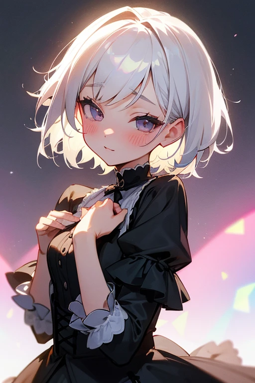 Short white hair, blush, Headbang 2.、cute、Beautiful woman、Idol clothes、Gothic Lolita、background is paris、