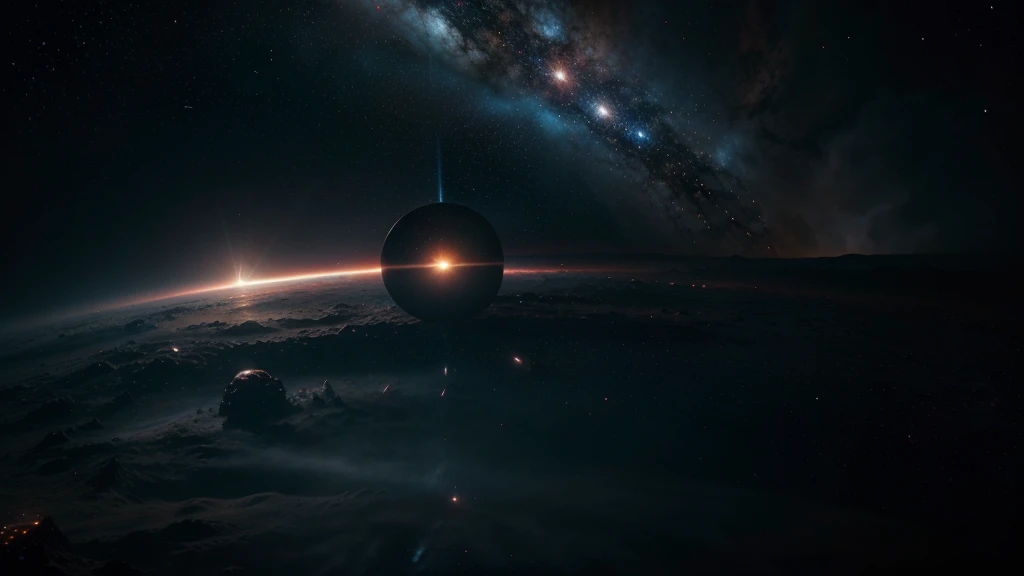 a bloated star in a binary system, internal explosion, being sucked by a black hole, detailed cosmic landscape, nebulae, stars, planets, galaxies, dramatic lighting, cinematic composition, muted color palette, highly detailed, 8k, photorealistic, dramatic atmosphere, powerful energy, awe-inspiring scale, realistic physics simulation, volumetric lighting, cinematic camera angles