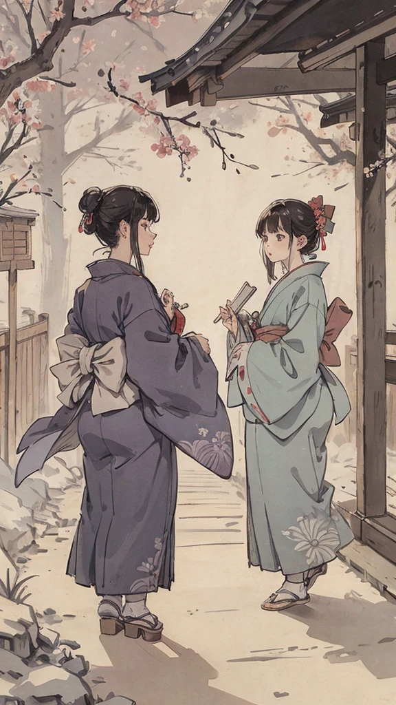 Japanese style light blue kimono、Visiting a shrine
