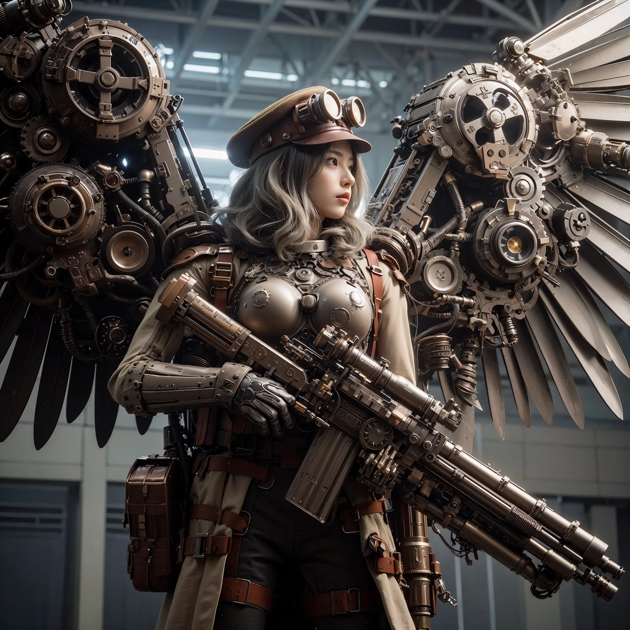 superrealism, ultra high res,8k,(Photorealsitic:1.4), (crab-like mechanical suit:1.2), designed by Hajime Katoki,heavy weapons,vivid textures,animal legs, gradation hair, japanese female soldier,(ultra beautiful face),((super realistic all textures)), ((super intricate all details)), Realistic detail enhancement like Magnific AI, full body shot, ultra sharp photo result, Acrylic Clear Cover, Hydraulic cylinder, style, taken with Fuji film X-T30+Nokton. HDR10,Minimum of 4 pieces created