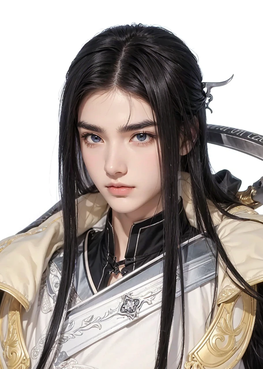 Boys，23 years old，Black long hair，Sword-like eyebrows and star-like eyes，Gentle eyes