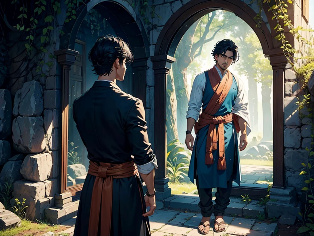 The third and final challenge was to prove the purity of one's mind. He had to go to a cave near the Tree of Life, where a mirror was kept. By looking in this mirror the truth of the person was revealed. Arjun looked boldly in the mirror. He saw both his good and bad qualities in his image. He admitted his bad thoughts and resolved to reform them.
