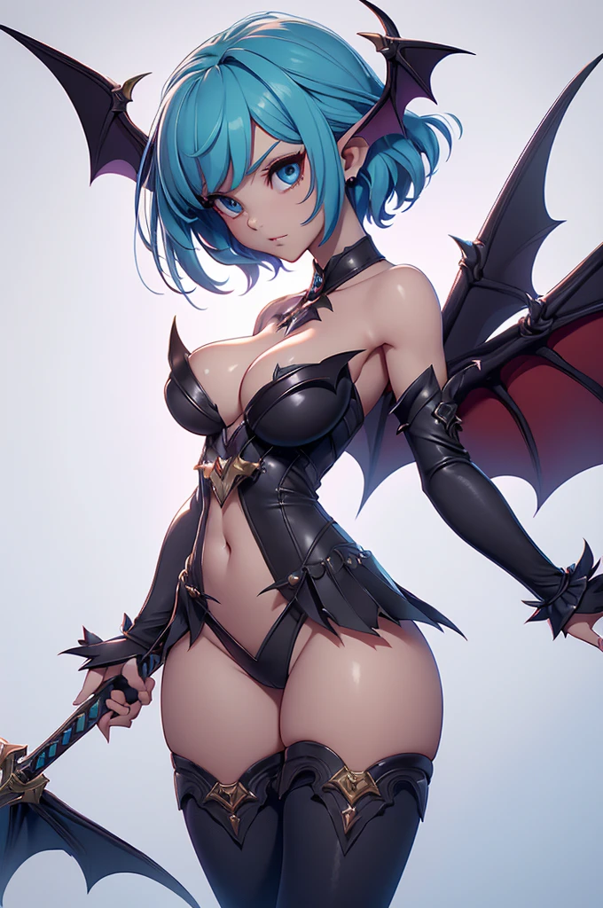 Mini morrigan aensland, (morrigan aensland), 独奏, ray tracing, 3D style, 3DMM, ((oses per photo)), ((oses au cada foto)), fully body,(Front view),(Costas Issue), (Emist on the left), show flat belly, (((oses per photo))),(very big breastsperfect ass, perfect and symmetrical eyes, (perfect handuturistic sword in hand)), ((short hair)),white clothing with textured edges, skin fair, luauas detalhadas, White thigh-high tights with trim, auestido aberto au "au", Waist slender, big legs, low water, Show legs to the top of the waist, ,((top with rip in the middle)),ultra realistic skin, realistic human eyes,ultra realistic skin,super sensual suit,(faixas au torno dos seios), colorfully,top with ruffles,(pubis with a lot of volume),(extrauamente sensual),(very sensual),(red and black thaue),(((giant bat wings))),with bat wings,love the league,(meia calca de renda au um dos lados),(meia calca de renda au um dos lados)