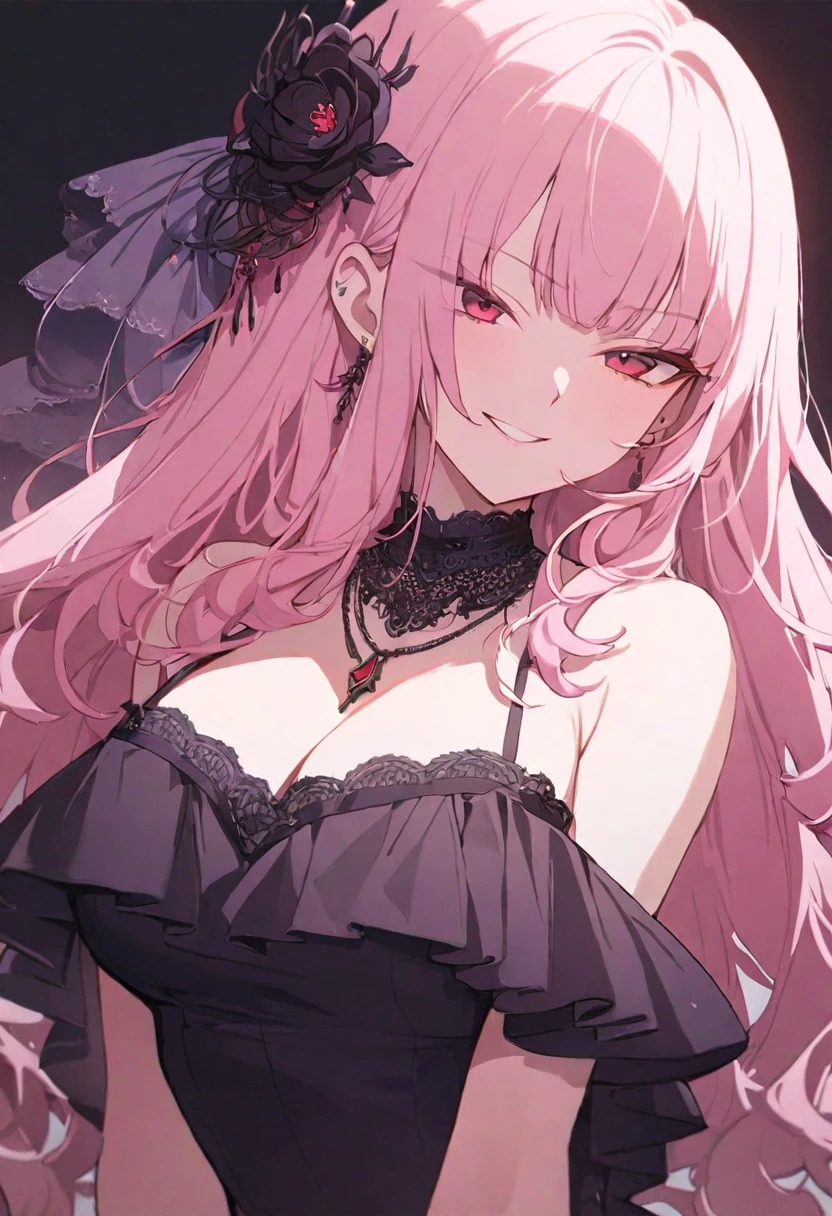 (masterpiece), (best quality), perfect face, beautiful girl, white background background, delicate and beautiful face and eyes, dark intense shadow,
1 girl, vtuber style, cool girl, hololive, Mori Calliope, Gorgeous evening dress Ruffles dress, lace, necklace, big chest, cropped shoulders, clavicle, winking, smile, chest visible through clothes, ass visible through thighs, High heel, (full body), looking at viewer, standing,