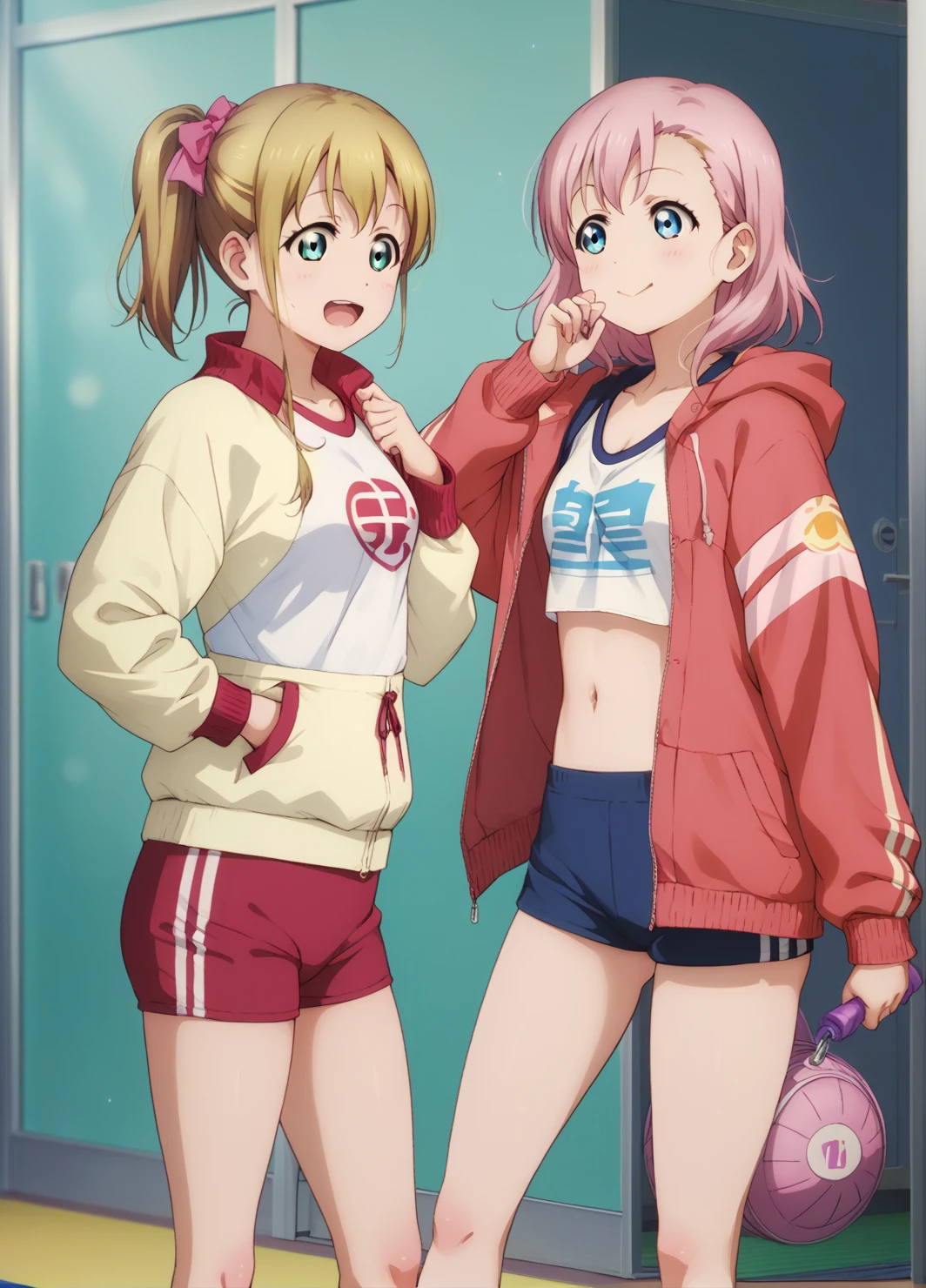 Two Girls、Are standing、Watanabe You-chan and Takami Chika-chan　Gym suit　Buruma Style　