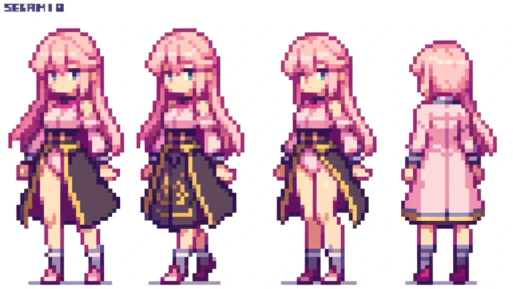 masterpiece , best quality , pixel , pixel art , xiangsu , xiang su , sequence frames , the very same person is walking , walking frame , sox figures , side , oblique view , 1 girl , fantasy clothes , full body , white background , heroine , deformed , sexy , chibi , Highly Exposed , angel , pink clothes , pink hair ,
