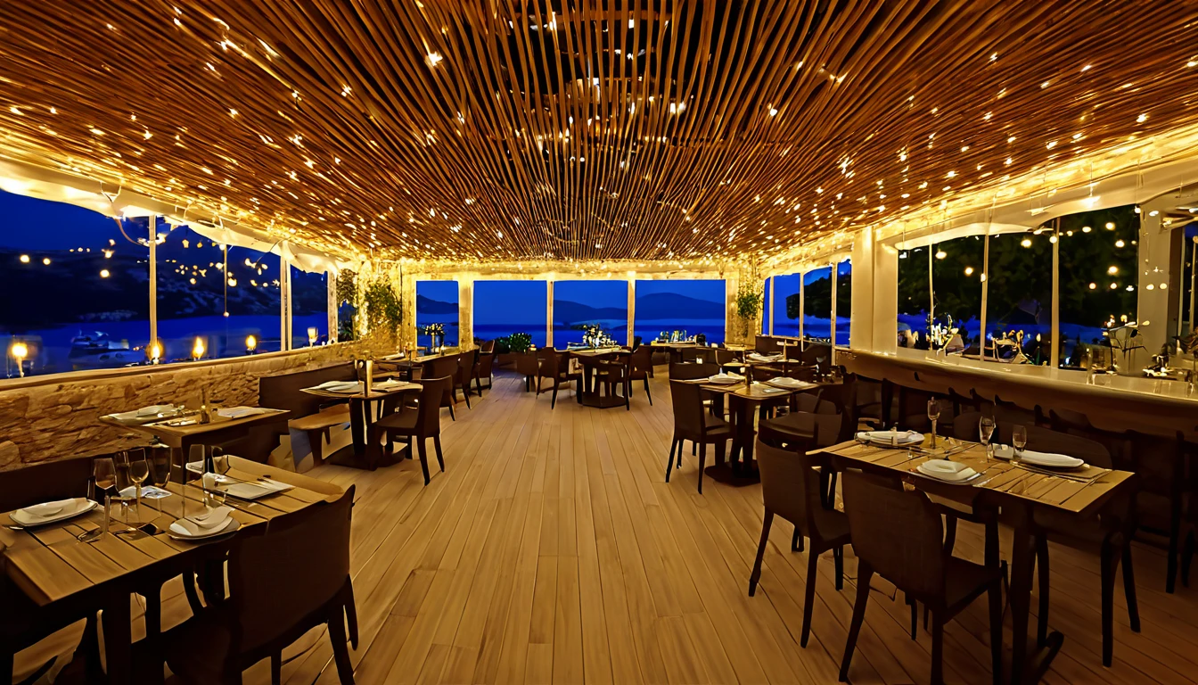 Cafe、French Kefalonia,4K,Ultra HD,Extravagant space,Ambient indirect lighting,rich,rich,VIP,VIP