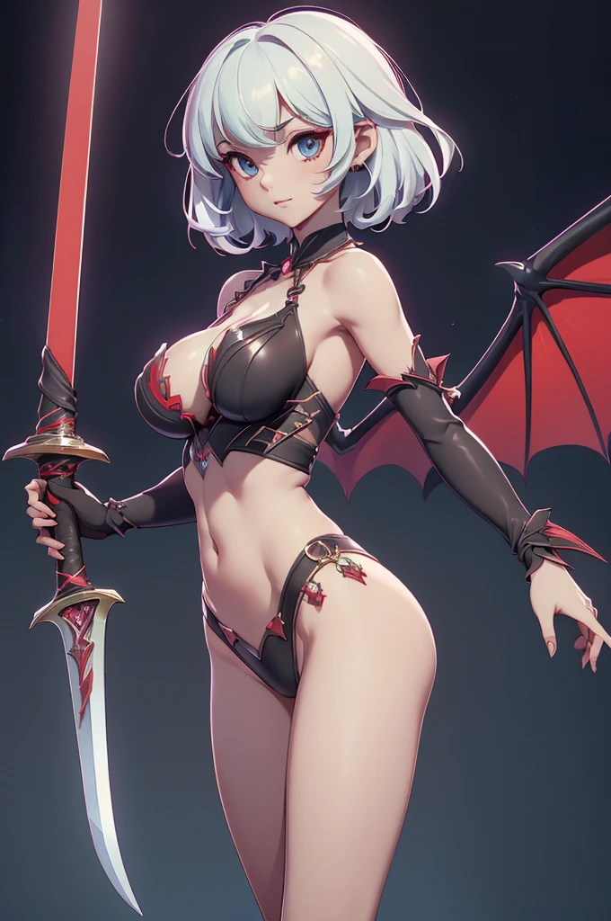 Mini morrigan aensland, (morrigan aensland), 独奏, ray tracing, 3D style, 3DMM, ((oses per photo)), ((oses au cada foto)), fully body,(Front view),(Costas Issue), (Emist on the left), show flat belly, (((oses per photo))),(very big breastsperfect ass, perfect and symmetrical eyes, (perfect handuturistic sword in hand)), ((short hair)),white clothing with textured edges, skin fair, luauas detalhadas, White thigh-high tights with trim, auestido aberto au "au", Waist slender, big legs, low water, Show legs to the top of the waist, ,((top with rip in the middle)),ultra realistic skin, realistic human eyes,ultra realistic skin,super sensual suit,(faixas au torno dos seios), colorfully,top with ruffles,(pubis with a lot of volume),(extrauamente sensual),(very sensual),(red and black thaue),(((giant bat wings))),with bat wings,love the league,(meia calca de renda au um dos lados),(meia calca de renda au um dos lados),((red decorations with LEDs))),((red lines adorning the curves of the body)),(((woman show))),(((delicious))),(((sexy)))