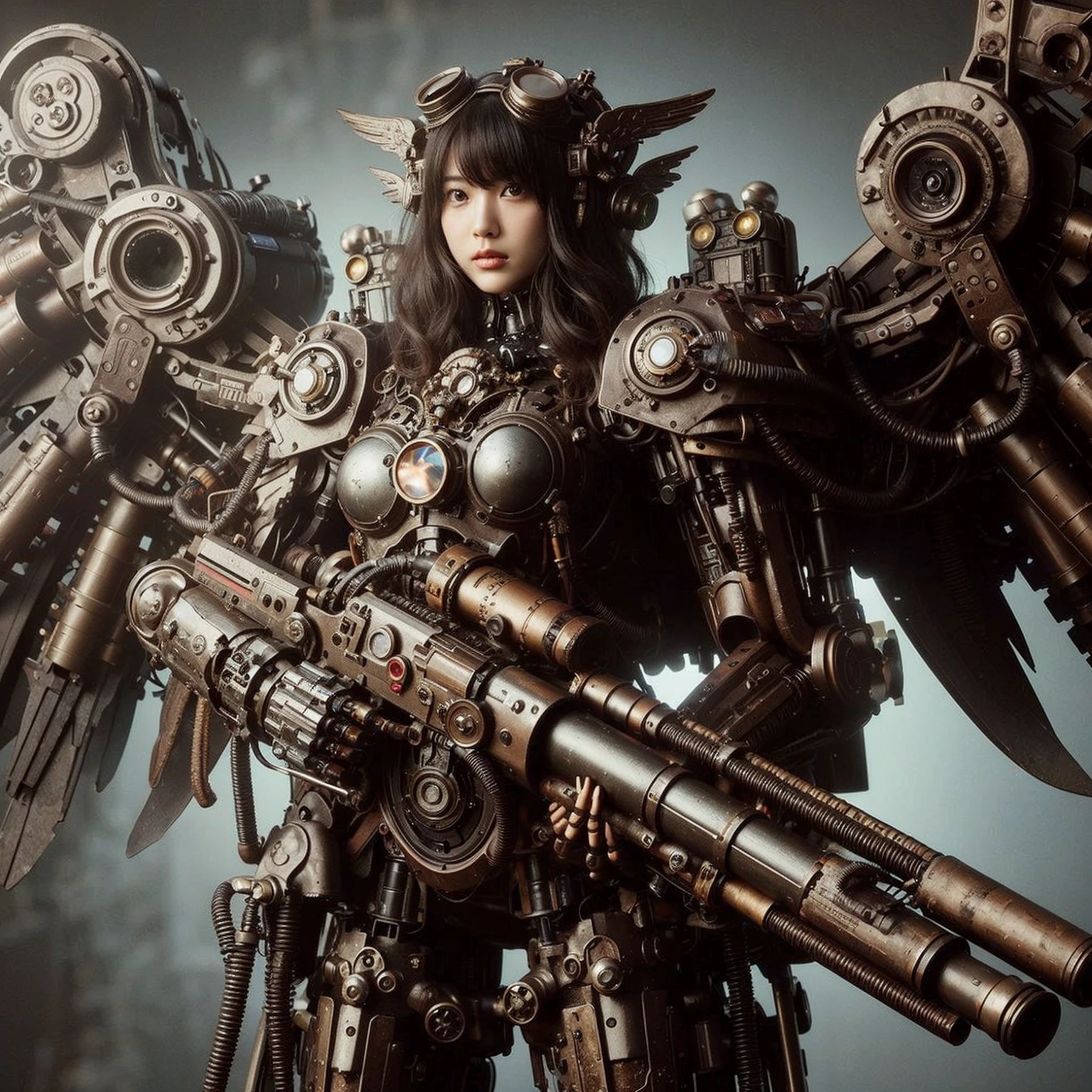 superrealism, ultra high res,8k,(Photorealsitic:1.4), (crab-like mechanical suit:1.2), designed by Hajime Katoki,heavy weapons,vivid textures,animal legs, gradation hair, japanese female soldier,(ultra beautiful face),((super realistic all textures)), ((super intricate all details)), Realistic detail enhancement like Magnific AI, full body shot, ultra sharp photo result, Acrylic Clear Cover, Hydraulic cylinder, style, taken with Fuji film X-T30+Nokton. HDR10,Minimum of 4 pieces created